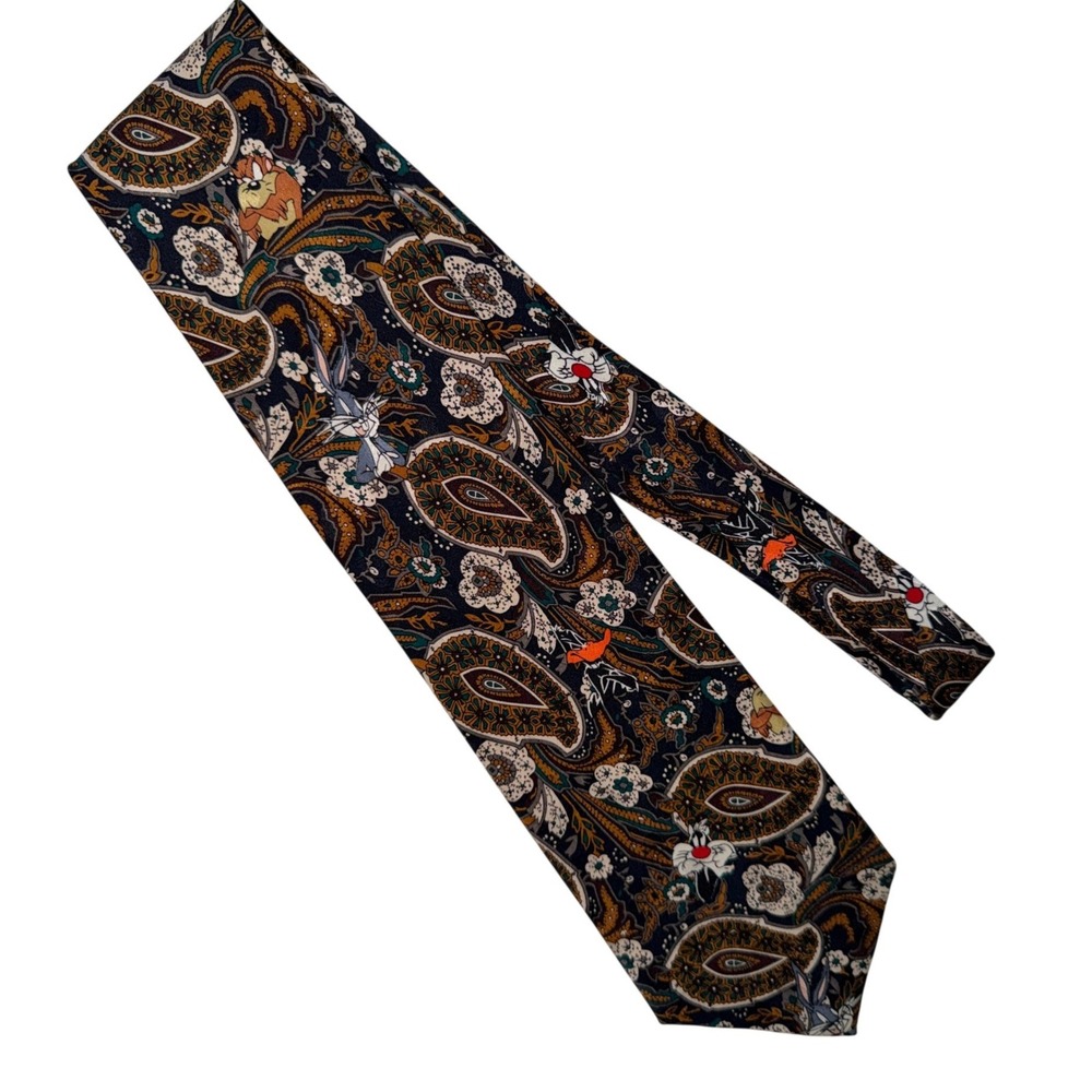 Vintage Looney Tunes Mania Tie Bugs Bunny Taz Paisley Silk Novelty Necktie